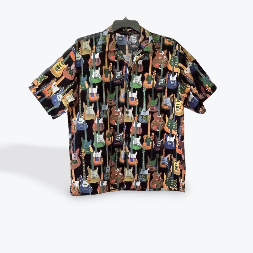Fender Guitar Print Button Up Shirt Large DaVinci Collection Electric Guitar AOP